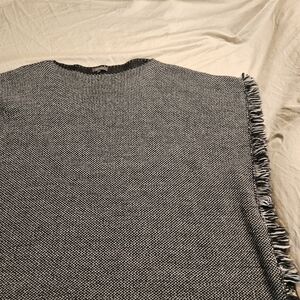 Giogio Italy Made Wool‎ Alpaca Blend Poncho Cape Black White Fringe One Size